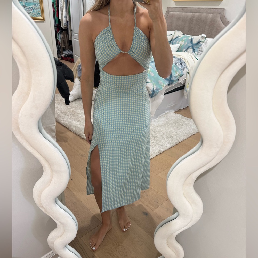 MAJORELLE PEREGRINE MIDI DRESS IN BLUE PLAID